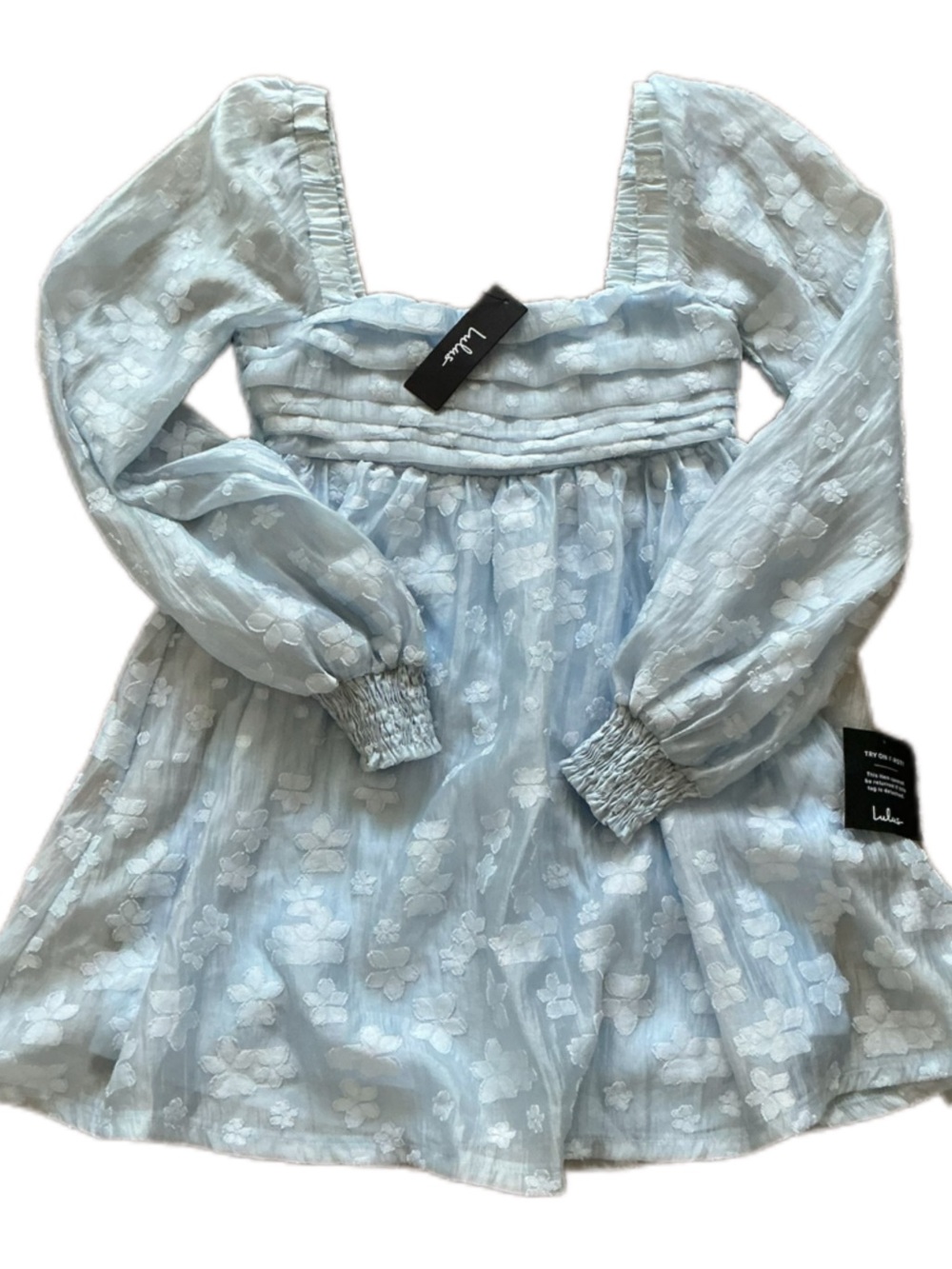 Lulu's Light Blue Floral Swiss Dot Ruffled Mini Dress